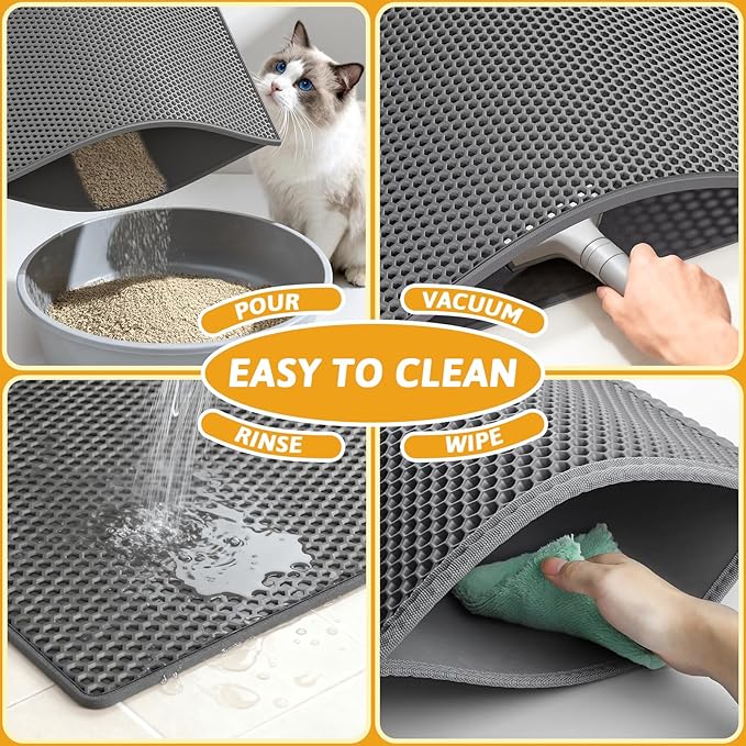 Pieviev Cat Litter Mat Double Layer Waterproof Urine Proof Trapping Mat 1 Pack (Gray, 36x30 Inch (Pack of 1))