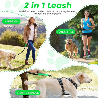 Caudblor Waist Leash for Medium Large Dog Walking, Bungee Hands Free Leash with Zipper Pouch, Around The Waist No Pull Running Dog Belt, Padded Handle Jogging No Hands Heavy Duty