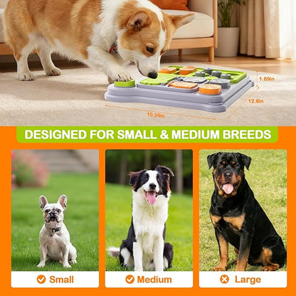 Dog Puzzle Toy Slow Feeder, Interactive Dog Toys for IQ Training & Mental Stimulation, Easy Clean Detachable Tray Non-Slip Base, Enrichment Toys for Small Medium Dogs, Green