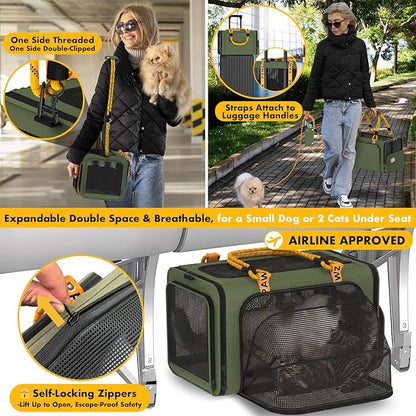 PAWZIDEA Double Pet Stroller with 2 Detachable Carrier, Lightweight Portable Travel Crate & Car Seat Combo & TSA-Approved Expandable Carrier, Foldable Jogger Stroller for 2–4 Cats or Small/Medium Dogs