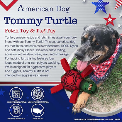 American Dog Tommy Turtle – Durable Fetch & Tug Dog Toy Made in USA from Pet-Safe, Machine-Washable 1000D Nylon and Minky Fleece for Bonding, Play Time, Mental Stimulation, Exercise, Training, & More