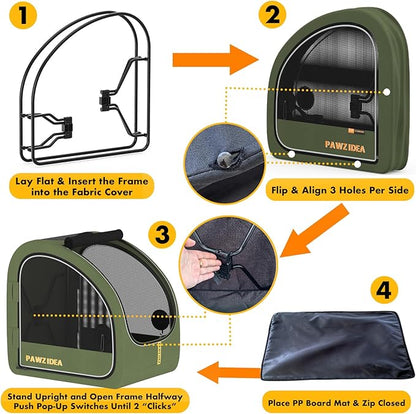 PAWZIDEA Portable Dog Crate for Car Travel, Collapsible Pet Travel Crates for Medium & Large Dogs Up to 80lbs, Enclosed Soft-Sided Car Kennel Carrier for Backseat, Secures w/Seatbelt & Headrest Strap