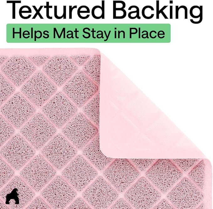 GORILLA GRIP Cat Litter Box Mat, Cushioned Coil Mesh Litter Trapping Mats, Scatter Control Supplies for Less Mess, Phthalate Free, Ultra Deep Catch Grooves, Rinse or Vacuum to Clean, 24x17 Light Pink