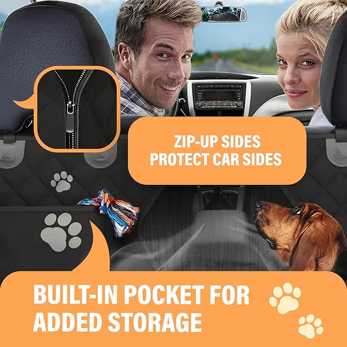 Active Pets Dog Car Seat Cover for Back Seat, Waterproof Pet Protection Hammock, SUV Truck Car Backseat Protector with Safety Features, Blue