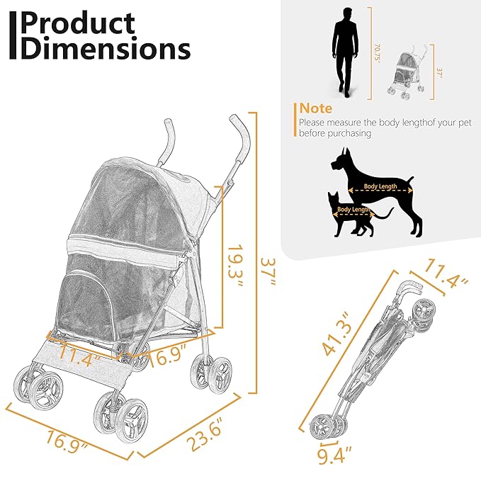 Umbrella Shaped Lightweight 4 Wheel Dog Stroller for Medium Small Dogs, Portable Compact Pet Stroller with Breathable Mesh, Perfect for Travel,Jogging,up to 22lbs(Gray)