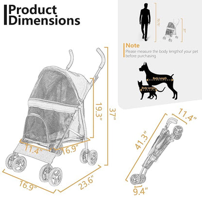 Umbrella Shaped Lightweight 4 Wheel Dog Stroller for Medium Small Dogs, Portable Compact Pet Stroller with Breathable Mesh, Perfect for Travel,Jogging,up to 22lbs(Gray)