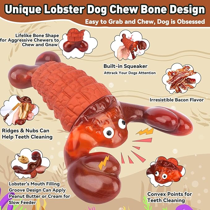 Squeaky Dog Toys for Aggressive Chewers for Large Dogs, Interactive Chew Toys to Keep Them Busy, Indestructible Toys, Tough Toys for Medium Large Dogs (Red)