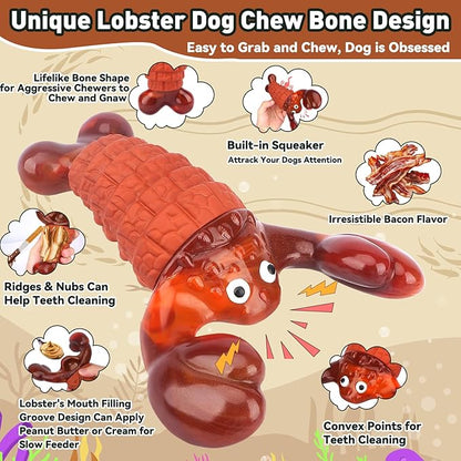 Squeaky Dog Toys for Aggressive Chewers for Large Dogs, Interactive Chew Toys to Keep Them Busy, Indestructible Toys, Tough Toys for Medium Large Dogs (Red)