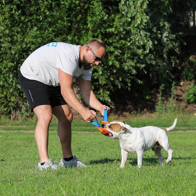 Dog Bite Tug Toy with 2 Strong Handles, Orange - Tough, Durable Fire Hose Dog Tug for Medium to Large Dogs - Ideal for Tug of War, Fetch, Puppy Training & Fun Interactive Play - Handmade Pull Toys