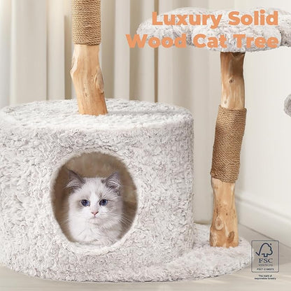 Easyego Modern Cat Tree, 39.3" Aesthetic Wood Cat Tree Tower for Large Cats, Luxury Cat Condo with Scratching Posts and Flower Platforms, Cat Furniture, Bullet Gray