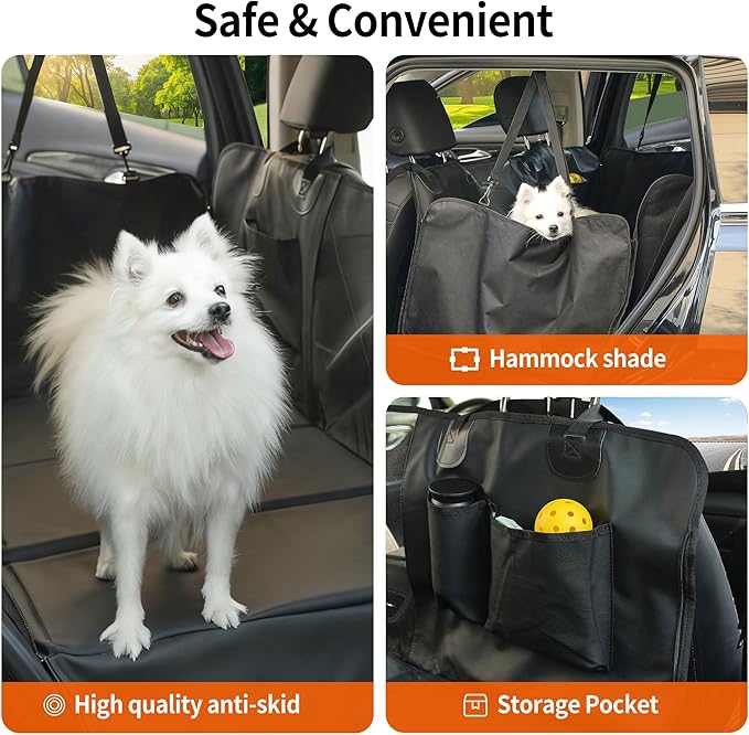 Back Seat Extender for Dogs | Waterproof, Anti-Scratch, PU Leather Cover | Hard Bottom Holds 400 lbs | Dog Hammock for Car | Pet Backseat Protector | Large Space | Dog Travel Bed for Car & SUV