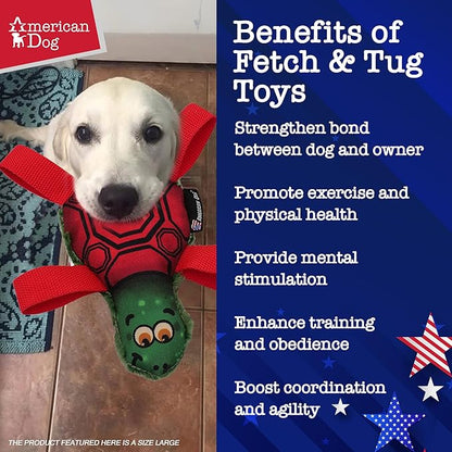 American Dog Tommy Turtle – Durable Fetch & Tug Dog Toy Made in USA from Pet-Safe, Machine-Washable 1000D Nylon and Minky Fleece for Bonding, Play Time, Mental Stimulation, Exercise, Training, & More