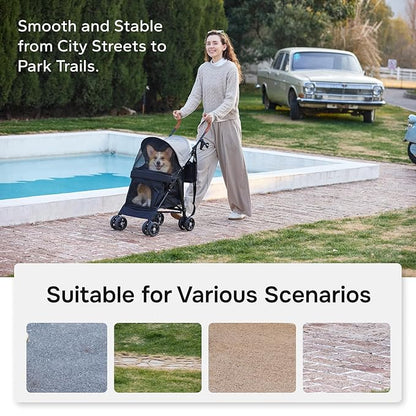 10lbs Ultra-Lightweight Pet Stroller - Compact Folding Umbrella Stroller with Durable Shoulder Strap, 3-Compartment Organizer & Cup Holder - Portable Dog Cat Travel Carriage, Dark Gray