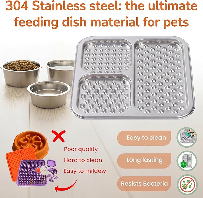 Stainless Steel Lick Mat for Dogs & Cats, Large Non-Slip Slow Feeder Pad with Suction Cups, Chew-Proof Dog Licking Mat for Anxiety Relief, Bathing & Grooming Time