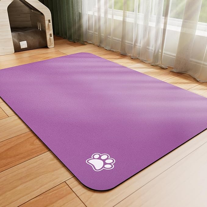 Dog Food Mat - Absorbent Cat Mat for Food and Water, No Stains Pet Feeding Bowl Mat, Easy to Clean Pet Placemats, Quick Dry Dog Water Dispenser Mat for Messy Drinkers | Paw Purple 16"x 24"