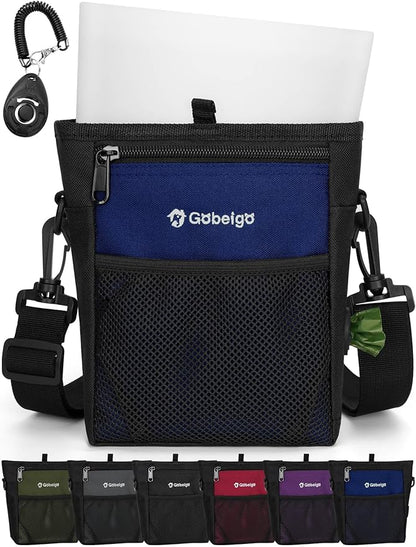 Gobeigo Dog Treat Pouch, Magnetic Closure & Sealable Silicone Bag Insert, 4-Cup Capacity – Belt Clip/Waist Belt/Crossbody Wear, Clicker Included – Great for Pet Training & Walking (Navy Blue)