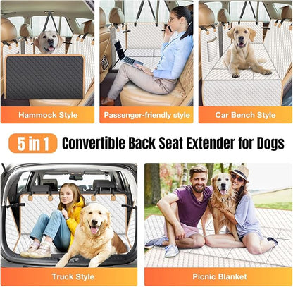 Dog Car Seat Cover for Back Seat, Hard Bottom Holds 420lbs Dog Hammock for Cars SUVs Trucks, Easy to Clean, Waterproof Scratch-Proof Nonslip Backseat Extender for Dogs 4 Panels