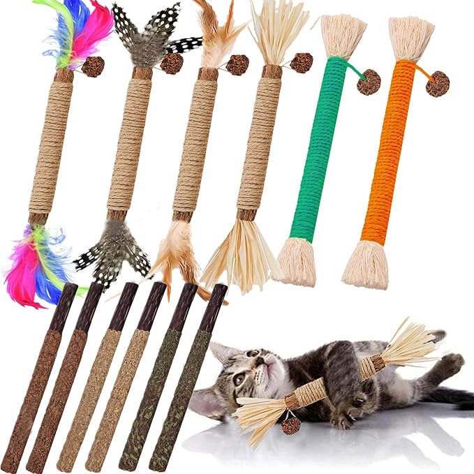 Cat Toys 12Pack Silvervine Chew Stick 12Pack Kitten Treat Catnip Toy Kitty Natural Stuff Catnip Matatabi for Cleaning Teeth Indoor Dental Snack Interactive