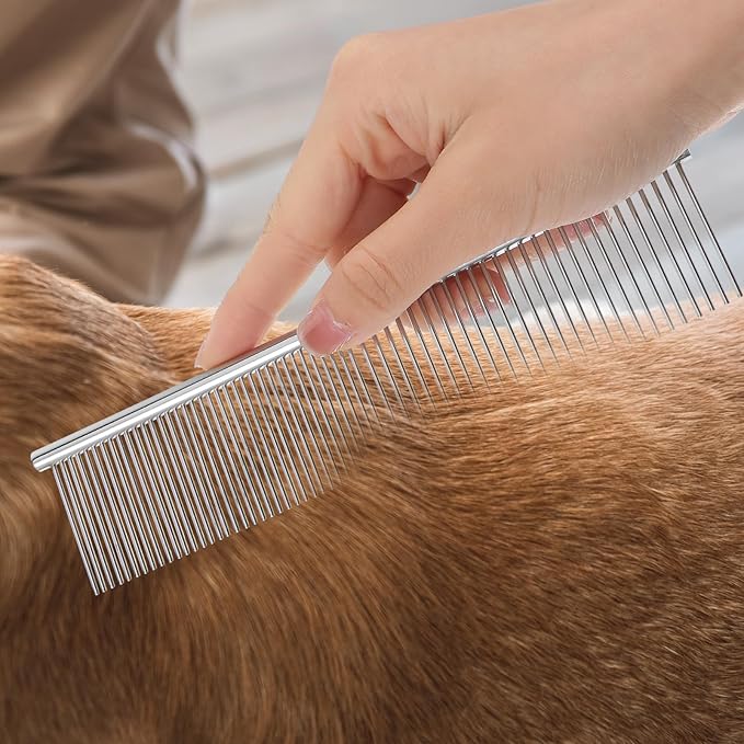 12 Pcs Stainless Steel Dog & Cat Comb, 7.48 Inch Metal Grooming Tool for Removing Knots, Long and Short Haired Pets Including Dogs, Cats & Others
