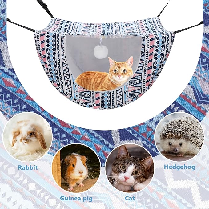 Unittype 2 Pieces Cat Cage Hammock Hanging Pet Bed Double Layer Soft Plush Hanging Pet Comfortable Hammock Bed for Indoor Kitten Ferret Hamster Rabbit or Small Animals, 2 Styles(Boho)