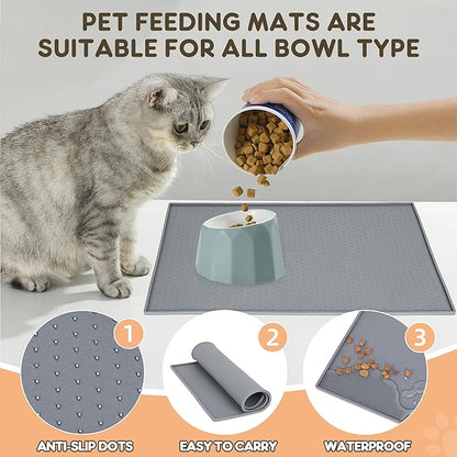 Dog Cat Food Mat for Food and Water Silicone Pet Feeding Mat Water Bowl Dish Mats for Floors Waterproof Nonslip Placemat Tray to Stop Messes on Floor