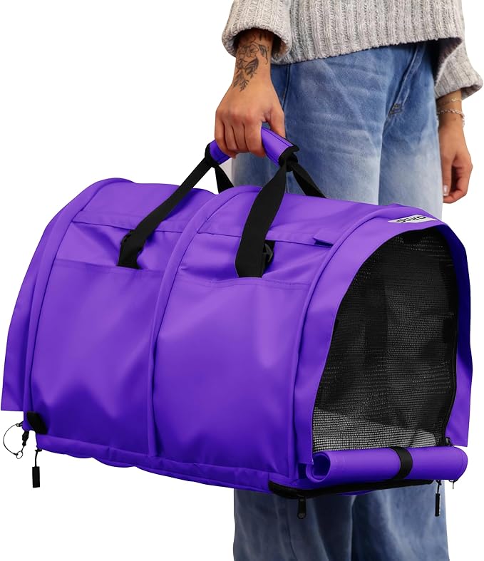SturdiBag Pro 3.0 Pet Travel Carrier for Cats and Dogs – Soft-Sided with Safety Clips and Seatbelt Straps for Car Travel | XL, Purple