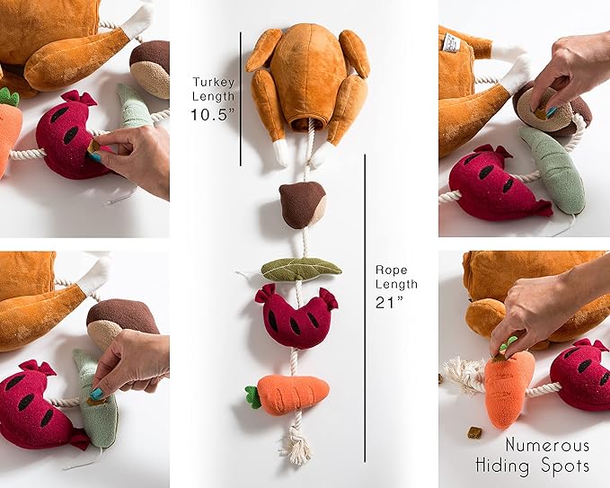 Stuffed Turkey Snuffle Dog Toy - 3 in 1 Hide and Seek, Snuffle and Rope Toy