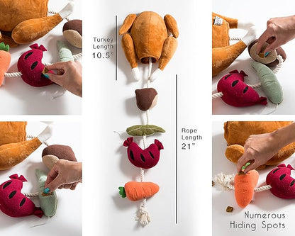 Stuffed Turkey Snuffle Dog Toy - 3 in 1 Hide and Seek, Snuffle and Rope Toy