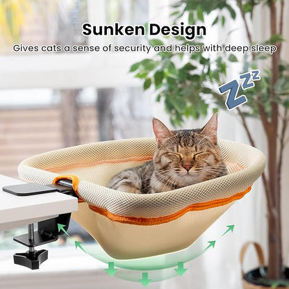 Cat Desk Bed - One-Click Folding, Sunken Design & Space-Saving Semi-Circular Cat Bed, Mesh Cover Material, Suitable for Various Desktops-Maximum Hold Up to 40lb