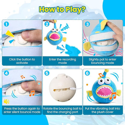 Interactive Dog Toys, Self Moving Dog Toy to Keep Them Busy, Electronic Vibrating Dogs Toy/Squeaky Bouncing Ball for Small Medium Large Dogs with Jumping Music Mode (Lanternfish)