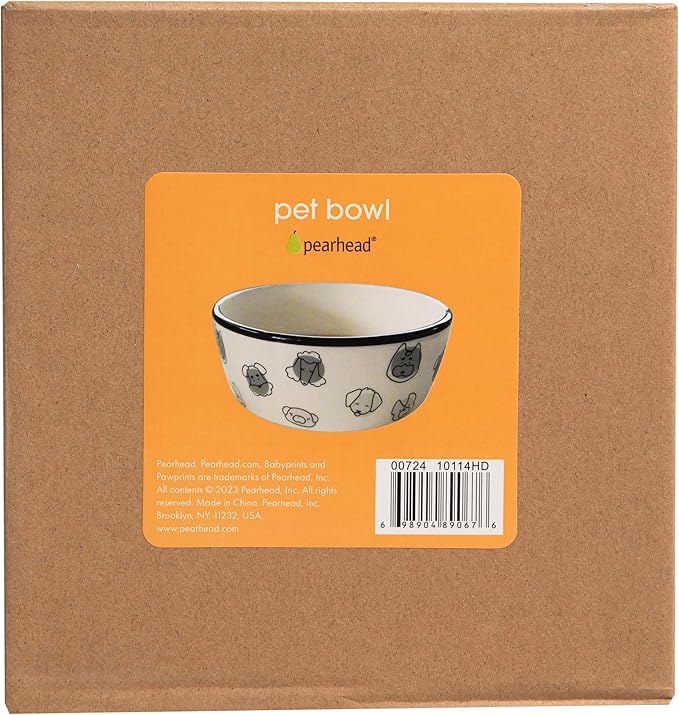 Pearhead Ceramic Dog Faces Dog Bowl, Stoneware Food and Water Dish for Dogs, Heavy Non-Slip Base, Small/Medium 2.25 Cups/ 18 oz
