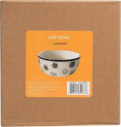 Pearhead Ceramic Dog Faces Dog Bowl, Stoneware Food and Water Dish for Dogs, Heavy Non-Slip Base, Small/Medium 2.25 Cups/ 18 oz