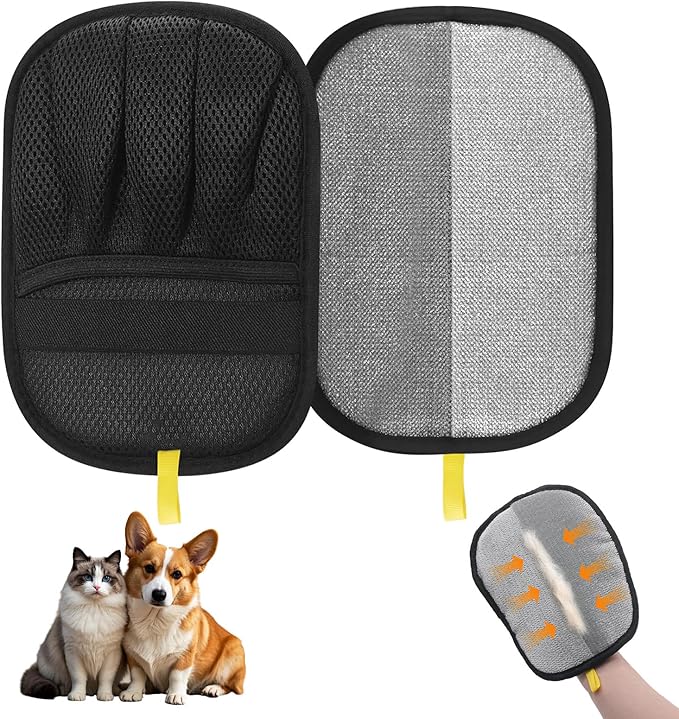 Pet Hair Removal Glove,Five Finger Reusable Cat Dog Hair Remover Electrostatic Gloves,Double Sided Grooming Mitt for Couch, Bed, Furniture, Carpet, Curtain, Clothes