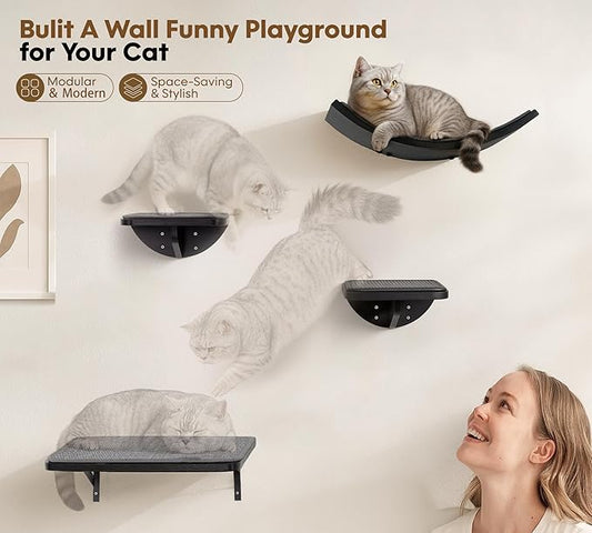 Cat Wall Shelf Window Perch, Cats Bed Hammock with Scratching Pad, Cat Shelf for Climbing Sleeping Playing,Black Furniture for Indoor Large Cats