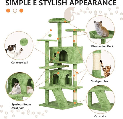 BestPet 54in Cat Tree Tower for Indoor Cats,Multi-Level Cat Furniture Activity Center with Cat Scratching Posts Stand House Cat Condo with Funny Toys for Kittens Pet Play House,Green