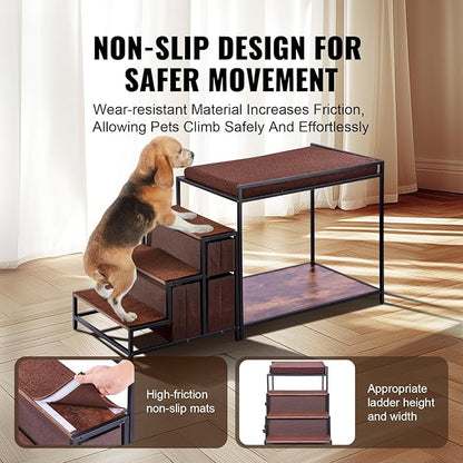 VEVOR Pet Bunk Bed with Stairs, Dog/Cat Window Perch with Storage, Multi-Level Bed Window Perch Dog Bedside Sleeper Couch, Pet Seat Platform for Medium Size Pet, Indoor Use (Dark Brown)