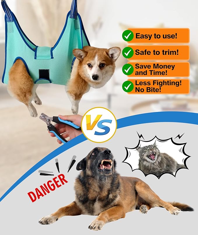 Dog Grooming Hammock, XS Size Hanging Harness Holder for Nail Clipping,Nail Trimming Hammock for Pet, Grooming Sling Hanger with Thick Fabric Neck Support Wide Strap Restraint