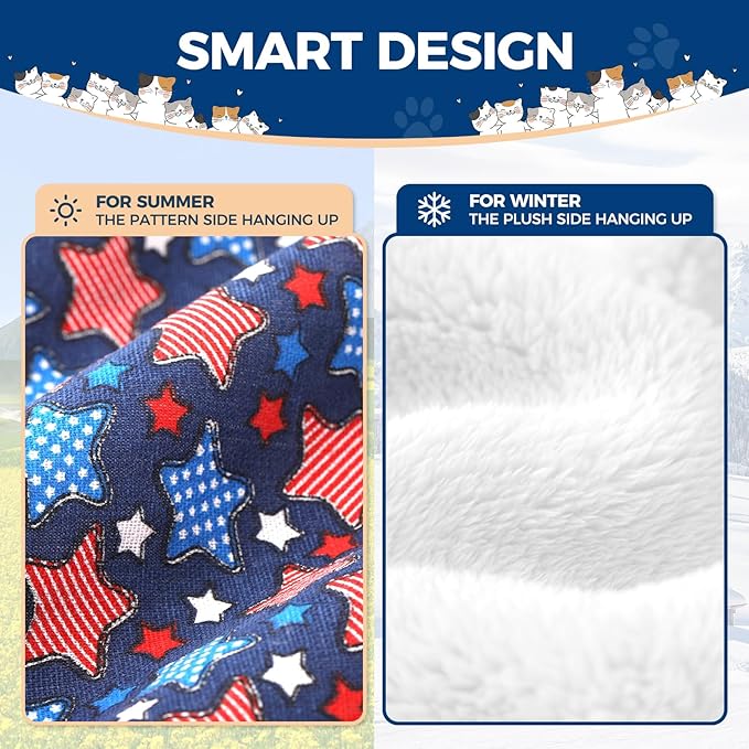 Cat Hammock for Cage Hanging Reversible 2Pack,Pet Hammock Bed Adjustable,Soft Sleeping Hammock for Cats,Ferret,Puppy,Rabbits,Small Animals (M, Stars)