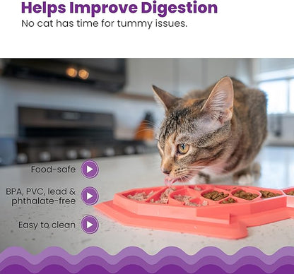 Catstages Fishie Fun Feed Mat – Non-Slip Slow Feeder Mat for Cats with Catnip, Crinkle Sounds & Engaging Play, ½ Cup Food Capacity, Pink
