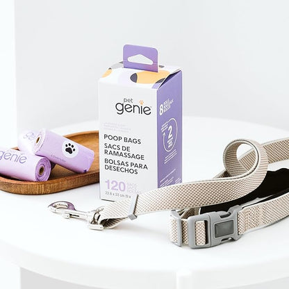 Pet Genie, Dog Poop Bags Rolls Scented, Extra Strong & Leak-Proof for Dogs, Lavender Scented, Easy Tear Pet Waste Bags, Made from 65% Recycled Plastic, 8 Rolls (120 Count)