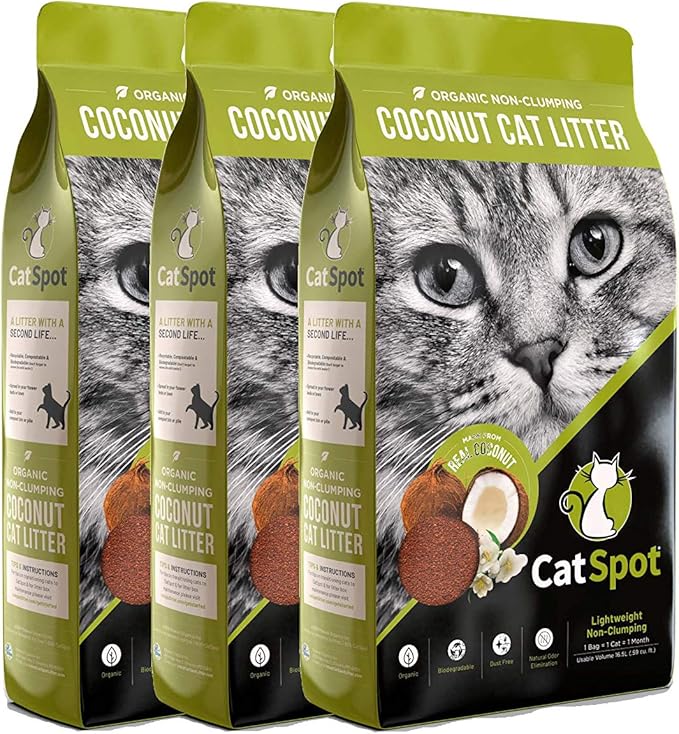 CatSpot Non-Clumping Litter: Coconut Cat Litter, All-Natural, 100% Organic, Biodegradable, Lightweight & Dust-Free (Non-Clumping, 3 Bags)
