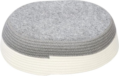 Kitty City Woven Cat Bed with Removable Washable Cushion, Cozy Braided Rope Indoor Cat Bed with Natural Catnip, Warm Round Cat Bed for Small to Medium Cats, 14” x 19" - White/Grey