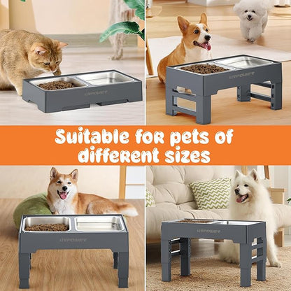 URPOWER Elevated Dog Bowls 4 Height Adjustable Raised Stand with 2 Large Stainless Steel Dog Food and Water Bowl for Small, Medium & Large Dogs