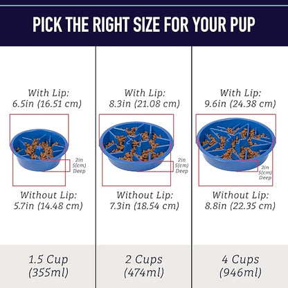 Leash Boss Slow Feeder Dog Bowls (2 Cup) Puzzle Dog Food Bowl - Fits into Elevated Pet Feeders - Slow Eating for Large, Medium & Small Sized Breeds - Gray
