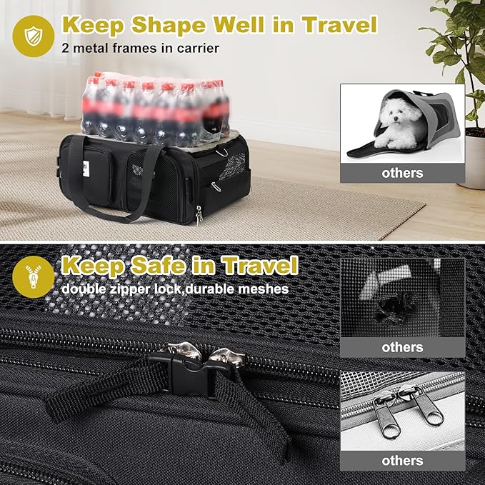 17x13x8 Frontier Allegiant Breeze Airline Approved top Expandable pet Carrier for Extra-Small Dog/Small cat up to 5 lbs(All Black)