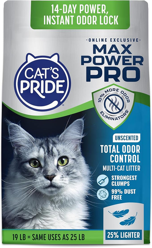 NEW Cat's Pride Max Power PRO Online-Exclusive: Total Odor Control - Up to 14 Days of Powerful Odor Control - Our Strongest Clumps - 99% Dust Free - Multi-Cat Litter, Unscented, 19 Pounds
