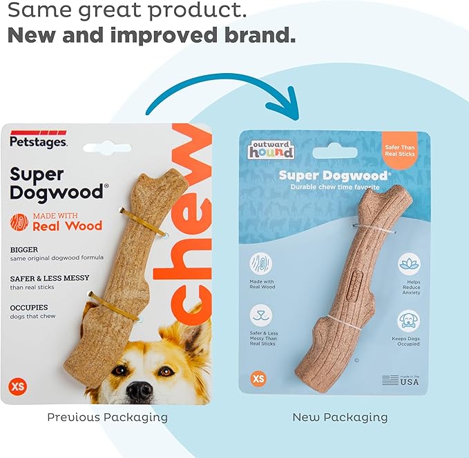 Outward Hound by Petstages Super Dogwood Durable Dog Chew Toy, Extra Small - Long Lasting Chew Stick Made with Real Wood - USA Made, XS