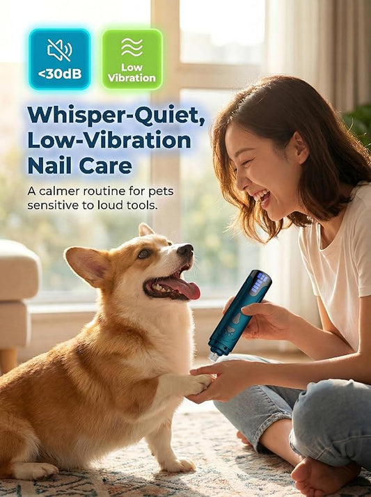 YABIFE Super Quiet Dog Nail Grinder & Clippers Kit with 2 LED Lights, 3 Speeds Up to 12,000 RPM, Lower Than 30dB Electric Pet Nail Trimmer for Small Medium Large Dogs and Cats