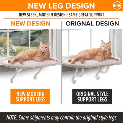K&H Cat Window Perch Kitty Sill - Cat Window Hammock Bed with Strong Suction Cups Hold 40 lbs, Cushioned Windowsill Bed for Indoor Cats, Washable Cover, Cream Fleece, 24 x 14 Inches