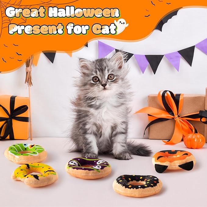 L1rabe Spring Catnip Cat Toys - 5Pcs National Pet Day Donut Catnip Stuffed Kittens Supplies, Pumpkin Bat Spider Dessert Pet Toys, Fun Cats Chew Bite Teething Tool Catmint Birthday Interactive Supplies